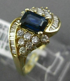 WIDE 1.67CT ROUND & BAGUETTE DIAMOND & SAPPHIRE 14KT YELLOW GOLD ENGAGEMENT RING