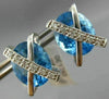ESTATE LARGE 11.45CT DIAMOND & BLUE TOPAZ 14K WHITE GOLD 3D OVAL X STUD EARRINGS