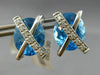 ESTATE LARGE 11.45CT DIAMOND & BLUE TOPAZ 14K WHITE GOLD 3D OVAL X STUD EARRINGS