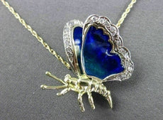 ANTIQUE .25CT DIAMOND 14KT TWO TONE GOLD 3D ENAMEL BUTTERFLY NECKLACE #23628