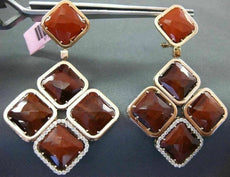LARGE .80CT DIAMOND & TIGER EYE & QUARTZ 14KT ROSE GOLD SQUARE HANGING EARRINNGS