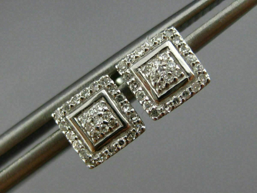 ESTATE SMALL .18CT DIAMOND 14KT WHITE GOLD SQUARE CLUSTER CLASSIC STUD EARRINGS