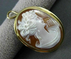 ANTIQUE LARGE 18KT YELLOW GOLD FILIGREE LADY SHELL CAMEO PENDANT & BROOCH #19491