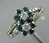 ESTATE WIDE .60CT WHITE & BLUE DIAMOND 14KT WHITE GOLD 3D DOUBLE FLOWER FUN RING