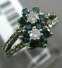 ESTATE WIDE .60CT WHITE & BLUE DIAMOND 14KT WHITE GOLD 3D DOUBLE FLOWER FUN RING