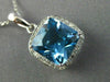 ESTATE LARGE 5.22CT DIAMOND & AAA BLUE TOPAZ 14KT WHITE GOLD HALO SQUARE PENDANT