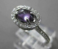 ANTIQUE 1.30CT DIAMOND & AAA AMETHYST 14KT WHITE GOLD 3D OVAL CABACHON FUN RING