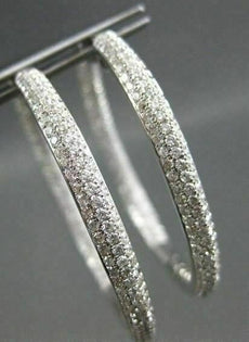 ESTATE WIDE 3.48CT DIAMOND INSIDE OUT 14KT WHITE GOLD HOOP EARRINGS F/G VS
