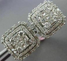 LARGE 2.40CT ROUND BAGUETTE & PRINCESS DIAMOND 18KT WHITE GOLD 3D STUD EARRINGS