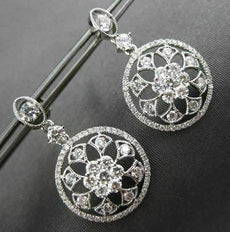 ANTIQUE 1.41CT ROUND DIAMOND 18KT WHITE GOLD FLOWER FILIGREE HANGING EARRINGS