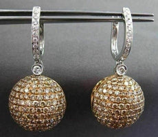 ANTIQUE 5.16CT DIAMOND 18KT TWO TONE GOLD FILIGREE DOUBLE SIDED HANGING EARRINGS