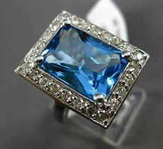 ANTIQUE 8.17CT DIAMOND & AAA BLUE TOPAZ 14K WHITE GOLD FILIGREE EMERALD CUT RING