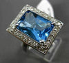ANTIQUE 8.17CT DIAMOND & AAA BLUE TOPAZ 14K WHITE GOLD FILIGREE EMERALD CUT RING