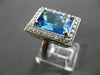 ANTIQUE 8.17CT DIAMOND & AAA BLUE TOPAZ 14K WHITE GOLD FILIGREE EMERALD CUT RING