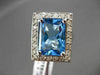 ANTIQUE 8.17CT DIAMOND & AAA BLUE TOPAZ 14K WHITE GOLD FILIGREE EMERALD CUT RING