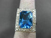 ANTIQUE 8.17CT DIAMOND & AAA BLUE TOPAZ 14K WHITE GOLD FILIGREE EMERALD CUT RING