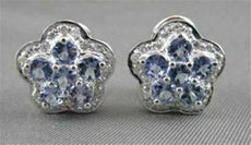 ANTIQUE 14KT WHITE GOLD 2.74CT DIAMOND & TANZONITE FLOWER STUD EARRINGS