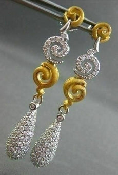 ANTIQUE LONG 3.58CT DIAMOND 18KT W&Y GOLD FILIGREE DROP EARRINGS ONE OF A KIND