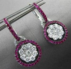 ANTIQUE 1.53CT PINK SAPPHIRE & DIAMOND 18KT WHITE GOLD FLOWER HANGING EARRINGS