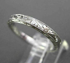 ANTIQUE 14KT WHITE GOLD 3D FLORAL FILIGREE WEDDING ANNIVERSARY RING 2mm #18938