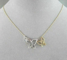 ANTIQUE 18KT WHITE & YELLOW DOUBLE BUTTERFLY DIAMOND NECKLACE
