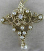 ANTIQUE DIAMOND PEARL 14K YELLOW GOLD OPEN FILIGREE VICTORIAN PIN PENDANT #2360