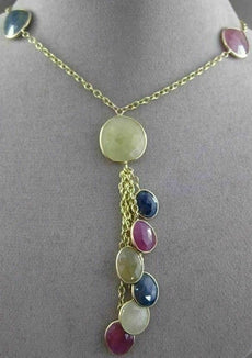 ANTIQUE 36.0CT EXTRA FACET MULTI COLOR SAPPHIRE 14KT YELLOW GOLD LARIAT NECKLACE