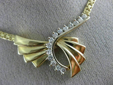 ANTIQUE .55CT DIAMOND 14KT WHITE & YELLOW GOLD 3D BOW FLAT SWIRL NECKLACE 1#7227