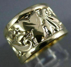 ANTIQUE WIDE 14K YELLOW GOLD HAND ETCHED ETERNITY FLOWER ANNIVERSARY RING #26643