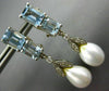 LARGE 3.92CT DIAMOND AAA AQUAMARINE & PEARL 14K WHITE GOLD LEAF HANGING EARRINGS