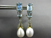 LARGE 3.92CT DIAMOND AAA AQUAMARINE & PEARL 14K WHITE GOLD LEAF HANGING EARRINGS