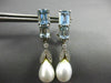 LARGE 3.92CT DIAMOND AAA AQUAMARINE & PEARL 14K WHITE GOLD LEAF HANGING EARRINGS