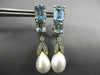 LARGE 3.92CT DIAMOND AAA AQUAMARINE & PEARL 14K WHITE GOLD LEAF HANGING EARRINGS