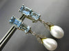LARGE 3.92CT DIAMOND AAA AQUAMARINE & PEARL 14K WHITE GOLD LEAF HANGING EARRINGS