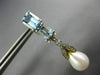 LARGE 3.92CT DIAMOND AAA AQUAMARINE & PEARL 14K WHITE GOLD LEAF HANGING EARRINGS