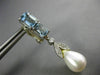 LARGE 3.92CT DIAMOND AAA AQUAMARINE & PEARL 14K WHITE GOLD LEAF HANGING EARRINGS