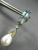 LARGE 3.92CT DIAMOND AAA AQUAMARINE & PEARL 14K WHITE GOLD LEAF HANGING EARRINGS