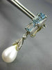 LARGE 3.92CT DIAMOND AAA AQUAMARINE & PEARL 14K WHITE GOLD LEAF HANGING EARRINGS