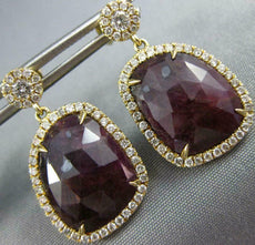 LARGE 12.19CT DIAMOND & AAA RUBY 14K YELLOW GOLD TEAR DROP HALO HANGING EARRINGS