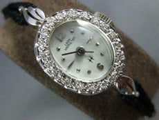 ANTIQUE LADY HAMILTON .35CT OLD MINE DIAMOND 14KT WHITE GOLD OVAL WATCH #20312