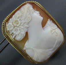 ANTIQUE LARGE 14KT YELLOW GOLD 3D HANDCRAFTED LADY CAMEO BROOCH PENDANT #1328