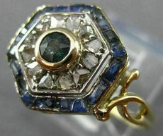 ANTIQUE WIDE .36CT ROSE CUT DIAMOND & AAA SAPPHIRE 14K TWO TONE GOLD RING #26361