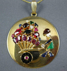 ANTIQUE 10.15CT DIAMOND & AAA GEM 14KT YELLOW GOLD 3D CIRCULAR FUN PENDANT #1971