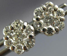 ESTATE 1.09CT DIAMOND 14KT WHITE GOLD 3D FLOWER CLUSTER STUD EARRINGS #2812