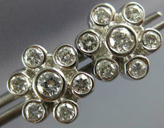 ANTIQUE LARGE 1.14CT DIAMOND 14KT WHITE GOLD FLOWER CLUSTER BEZEL EARRINGS #1958