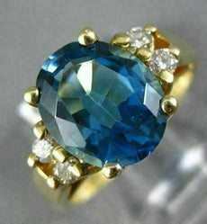 ANTIQUE 2.35CT ROUND DIAMOND & AAA OVAL BLUE TOPAZ 14KT YELLOW GOLD RING #16494