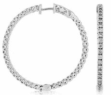 ESTATE LARGE 1.75CT DIAMOND 14KT WHITE GOLD 3D CLASSIC INSIDE OUT HOOP EARRINGS