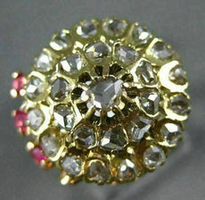 ANTIQUE LARGE 1.40CT DIAMOND & AAA RUBY 14KT TWO TONE GOLD COCKTAIL RING #23391