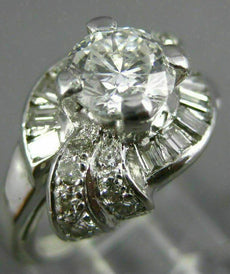 ANTIQUE WIDE 1.59CT DIAMOND PLATINUM 3D ROUND & BAGUETTE ENGAGEMENT RING #26657