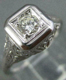 ANTIQUE .22CT DIAMOND 18KT WHITE GOLD 3D SOLITAIRE SQUARE ENGAGEMENT RING #26655